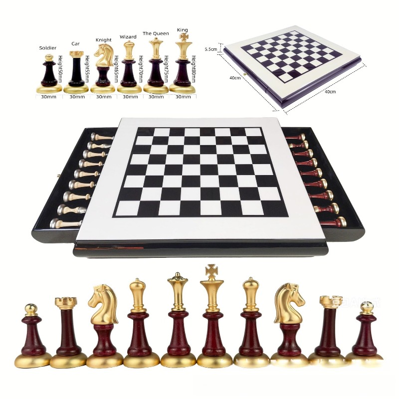 Chess Set Wooden - High Gloss Piano Finish Wooden Chess
