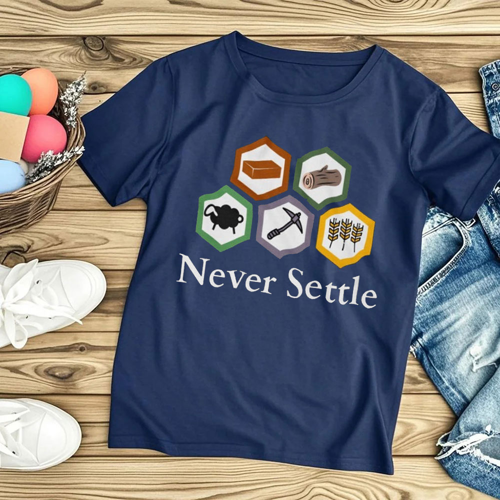 Never Settle Catan Shirt Vinta - Board Game Catan ulasan dan harga