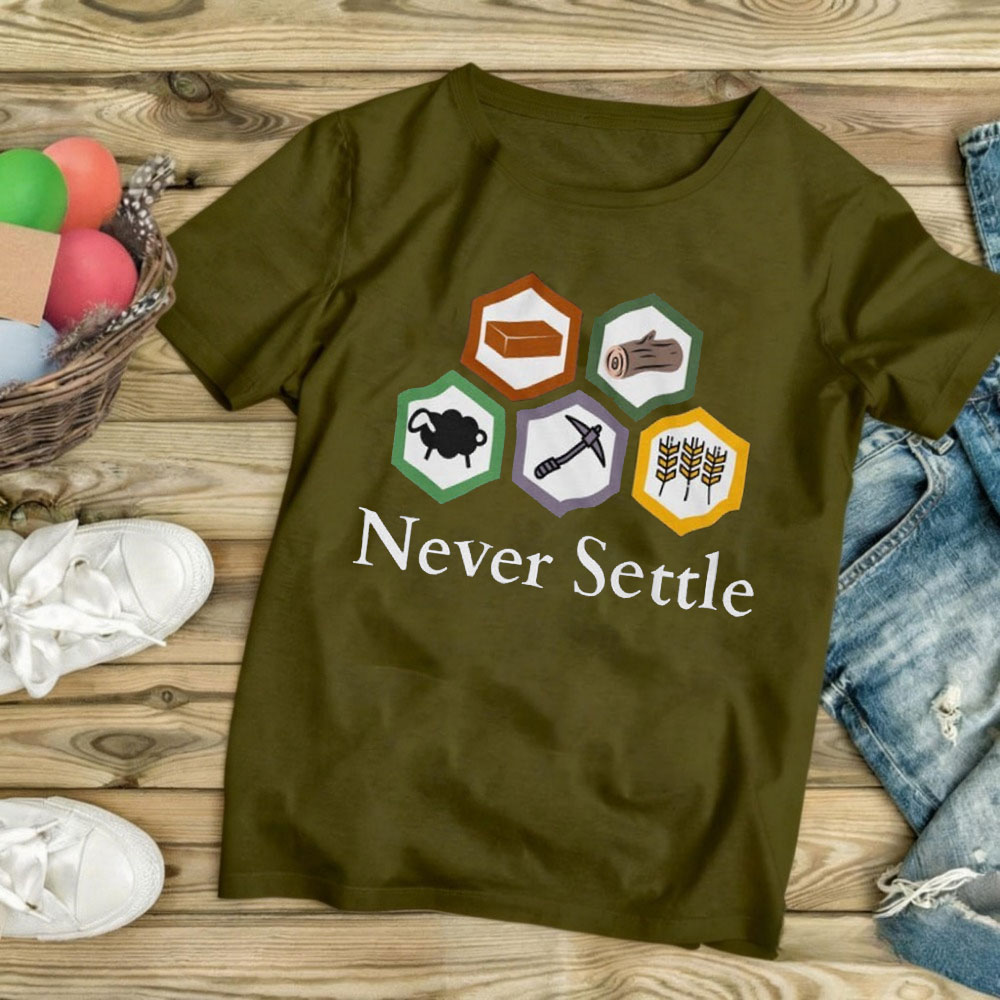 Never Settle Catan Shirt Vinta - Board Game Catan ulasan dan harga