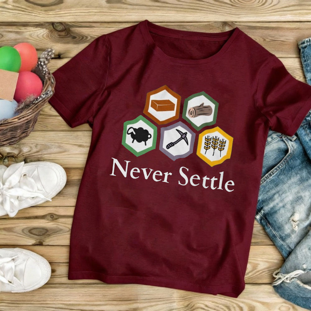 Never Settle Catan Shirt Vinta - Board Game Catan ulasan dan harga